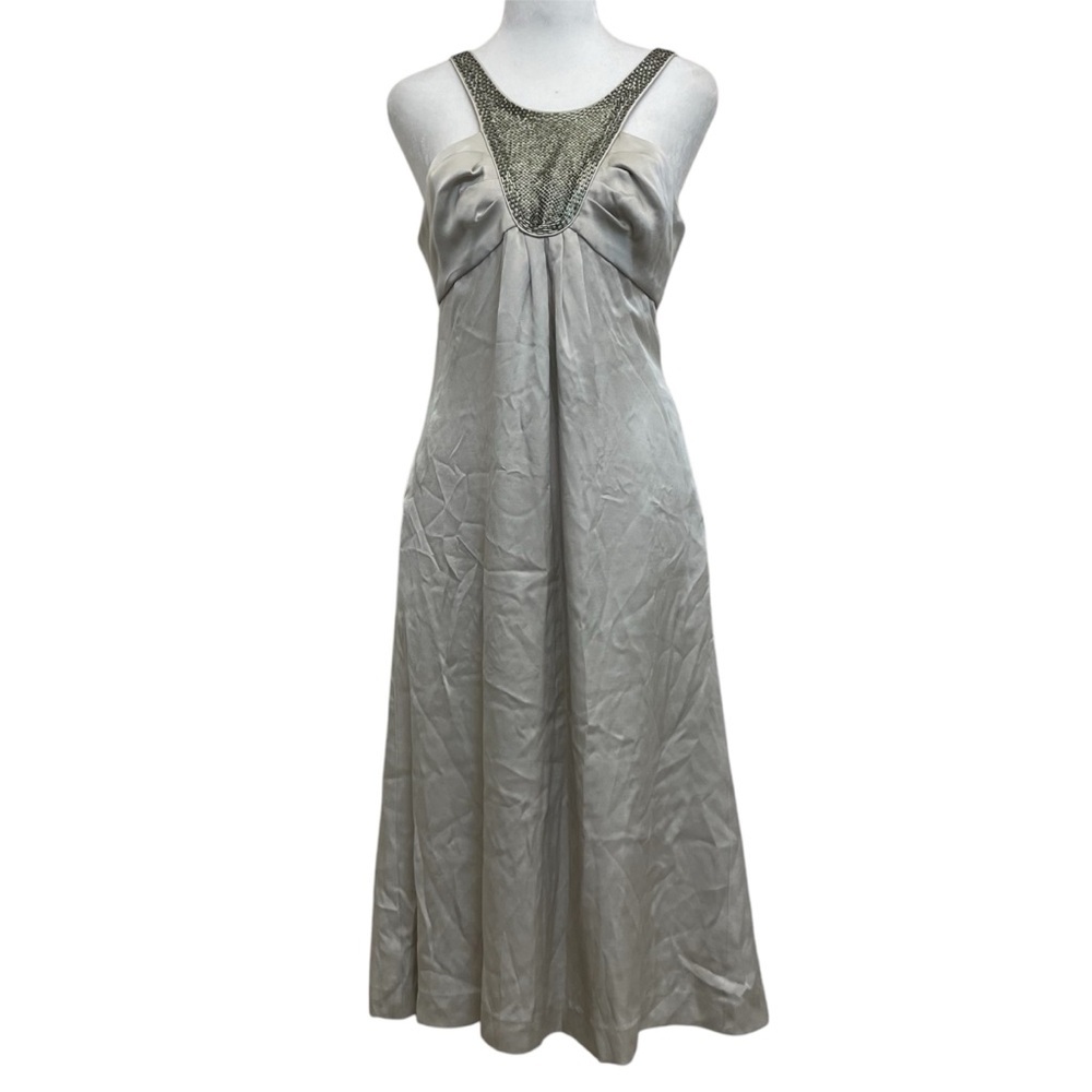 Banana Republic Silver Gray Sleeveless Beaded Midi Cocktail Dress
